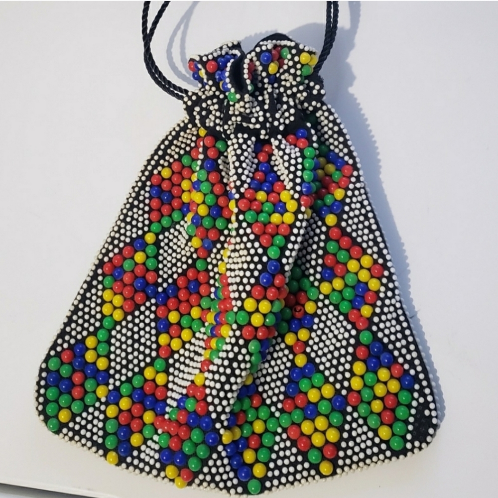 Vintage candy dot drawstring colorful beaded bag